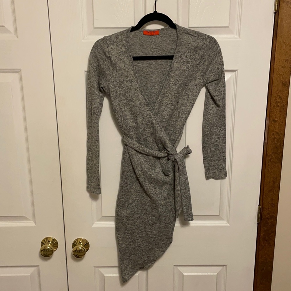 NEM fashion gray wrap mini dress